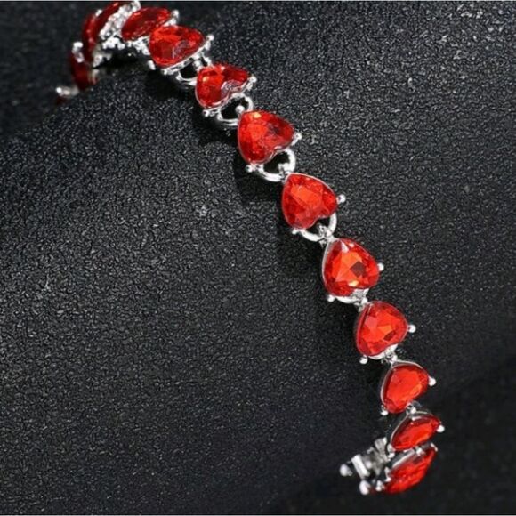 RED or PURPLE Hearts Sterling Silver Bracelet - Picture 8 of 15